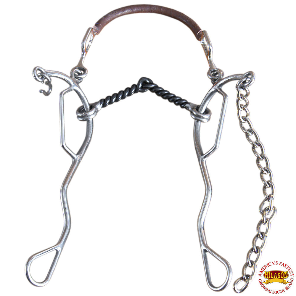 Hilason Western Horse Mouth Twisted Wire Hackamore Gag Bit W/ Curb Chain & Hook
