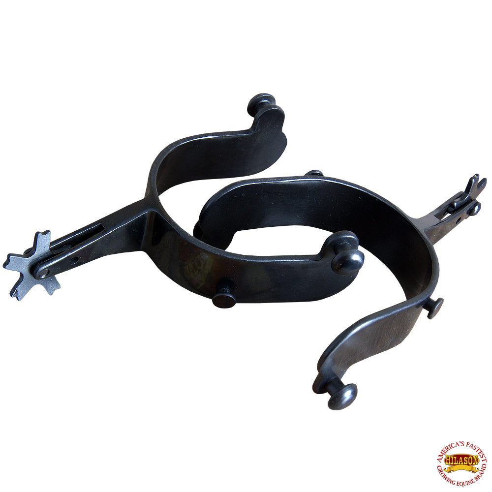 Hilason Black Steel Horse Riding Men Rodeo Spurs 30 Degree Offset