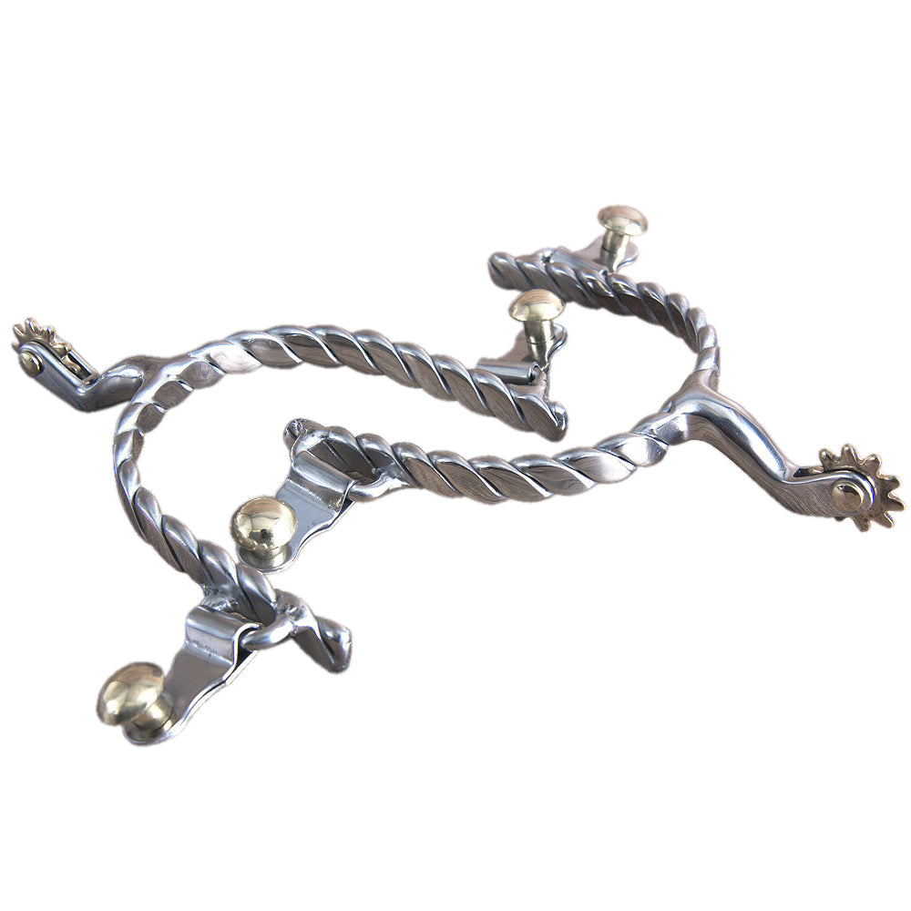 Hilason Chrome Plated Roping Men Spurs Twisted Wire Band Solid Brass Rowel