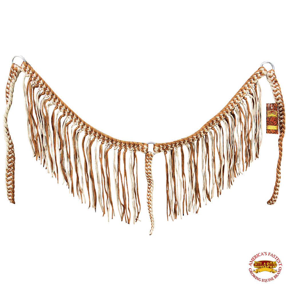 Hilason Horse Braided Cord Breastcollar Fringes Tan Brown