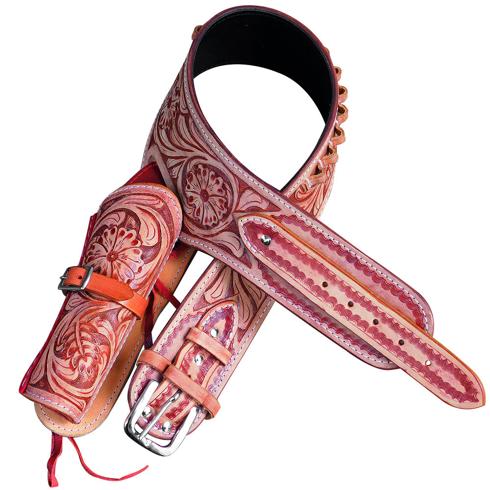 Hilason Western Right Hand Gun Holster Rig 44/45 Caliber Leather Cowboy