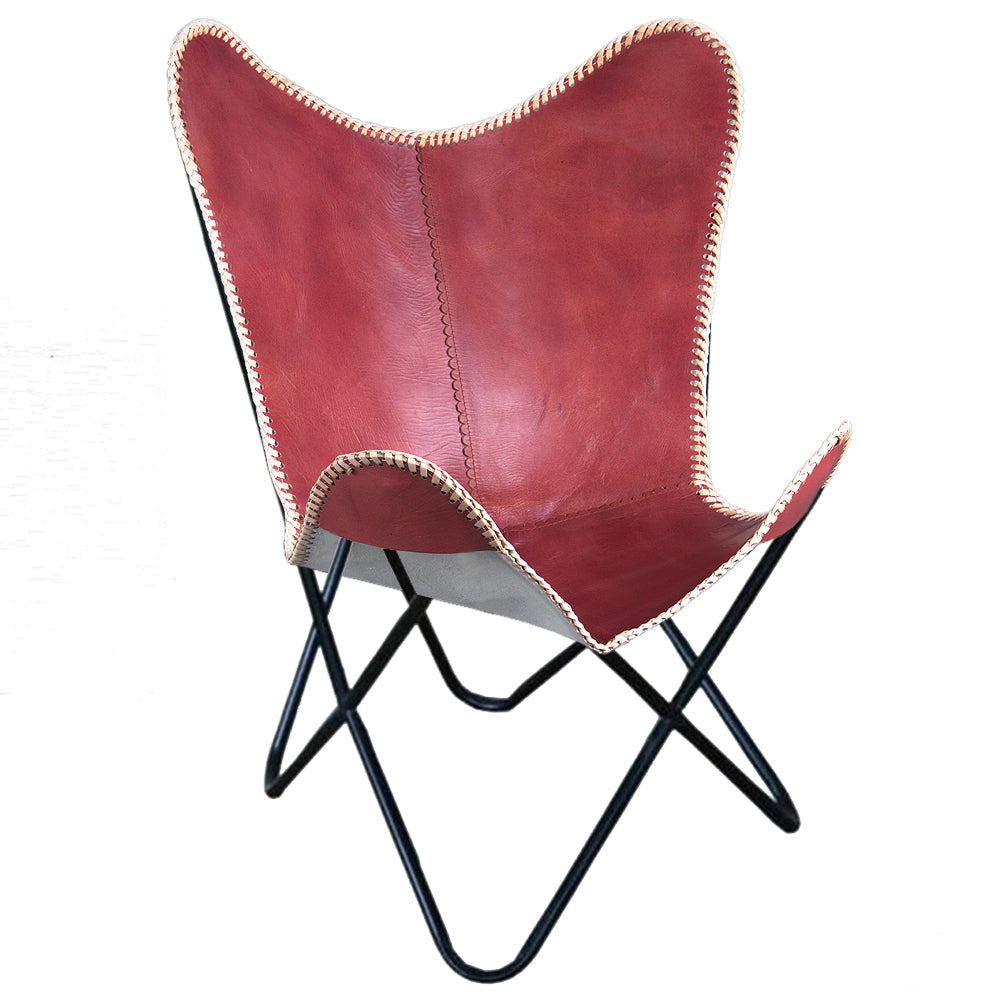 Genuine Leather Butterfly Chair Folding Lounge Modern Sling Accent Seat