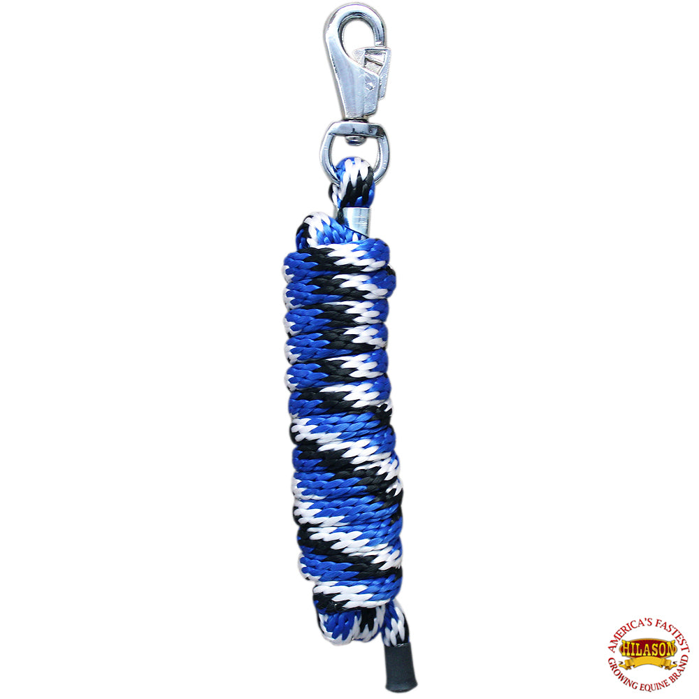 Horse Roping Lead Rope Riding Poly Blue Black White 1/4"X8 Ft Snaps