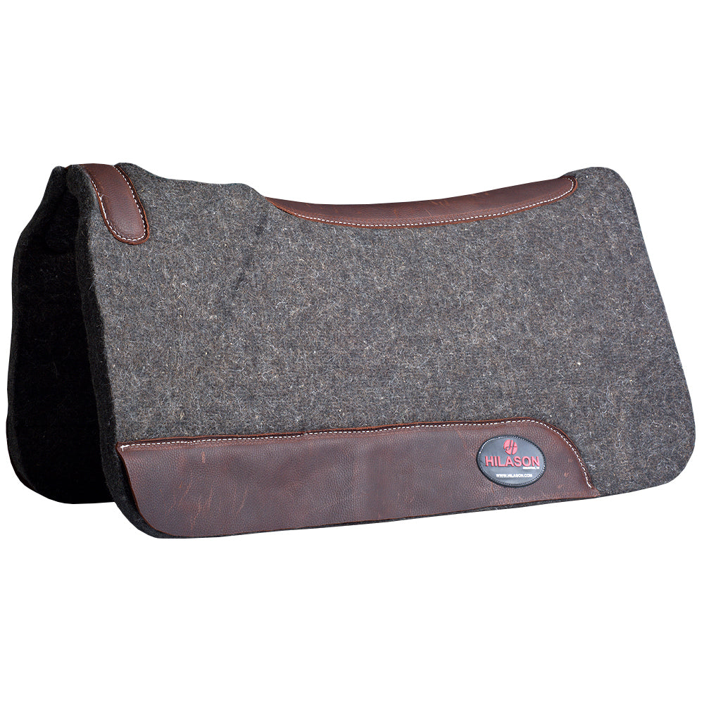 HILASON Western Wool Felt Horse Saddle Pad W/ Distressed Wear Leather Made in USA | for Horses