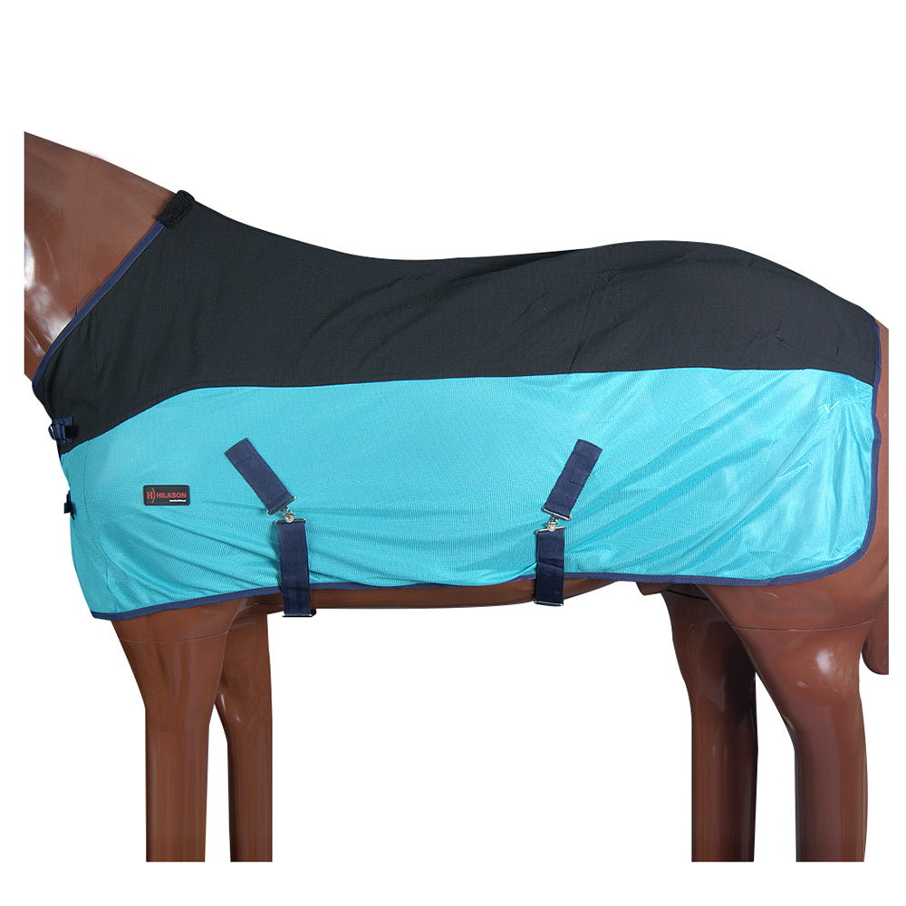 Hilason Western Horse Light Weight Comfort Durable Poly Fly Sheet Black Turquoise