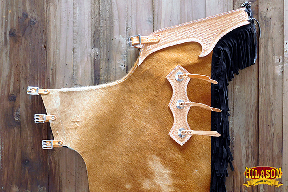 HILASON Child Pro Rodeo Bronc Bull Riding Hair On Leather Chinks | Handmade Chaps Western for Adults Hand Tooled Adult