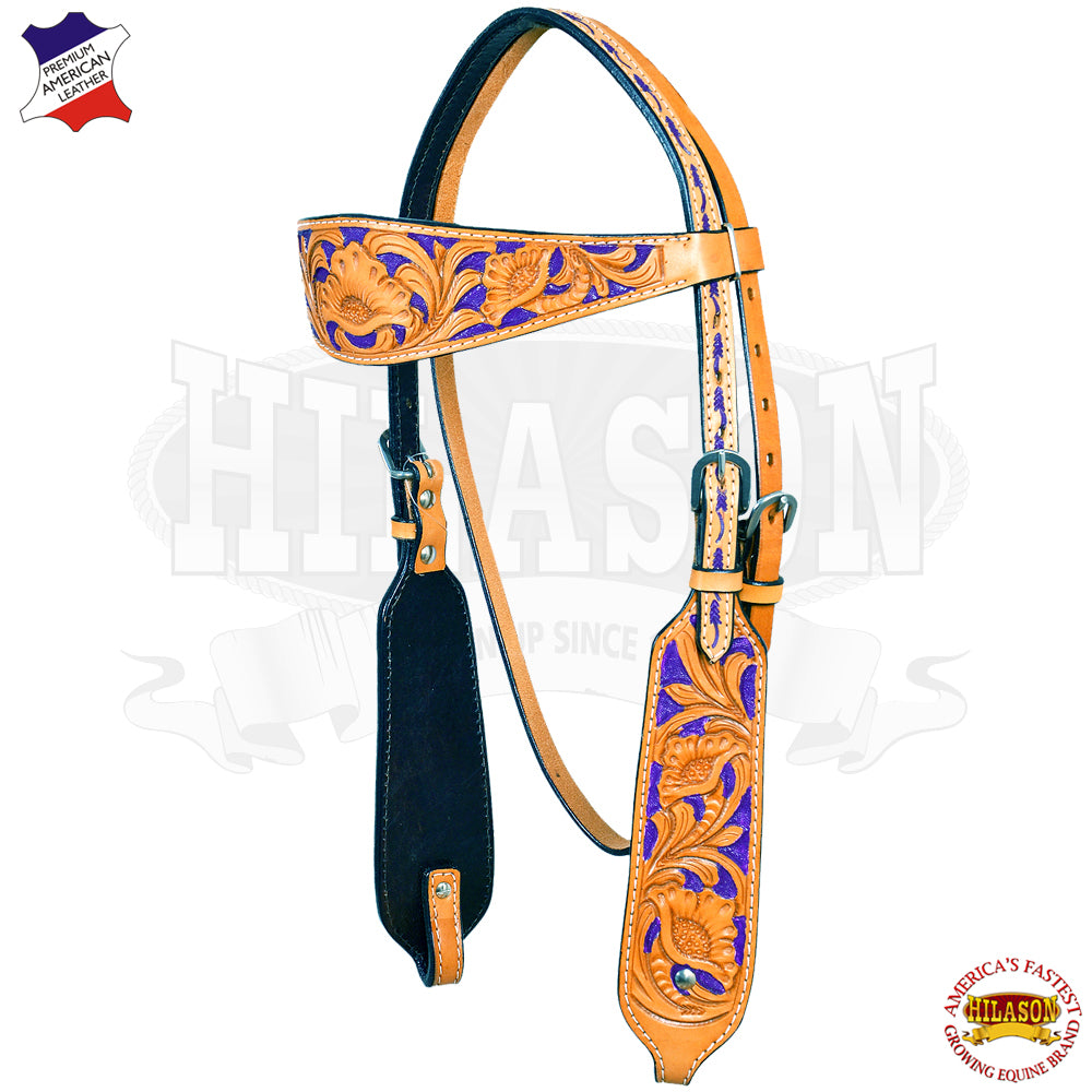 HILASON Western Horse Headstall Bridle American Leather Tan Floral Carved | for Horses Headstalls