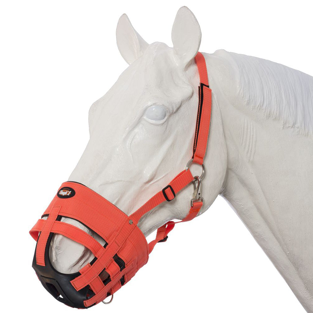 Tough 1 Easy Breathe Poly/Nylon Orange Horse Grazing Muzzle W/ Throat Snap Ring