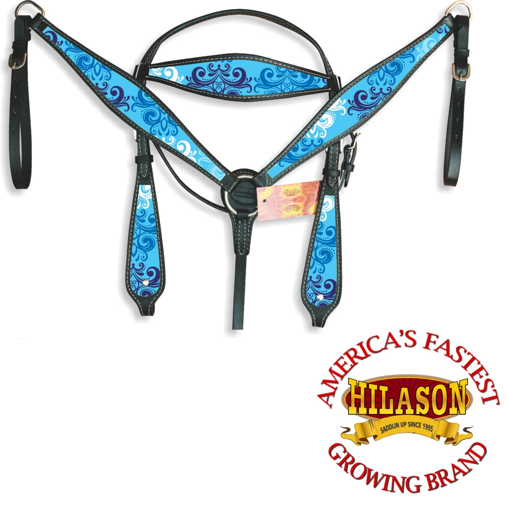 Western Horse Headstall & Breast Colllar Tack American Leather Black Turquoise
