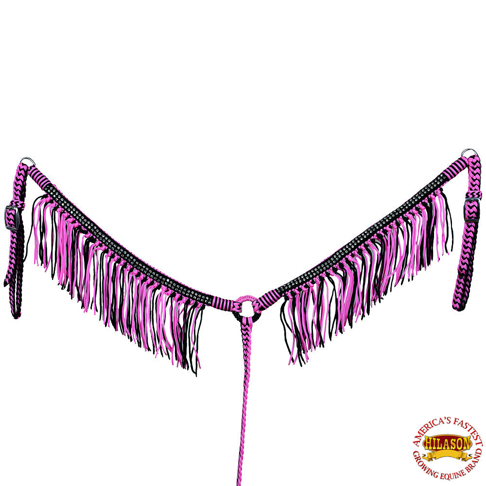 Hilason Horse Flat Braided Paracord Crystal Fringes Breast Collar