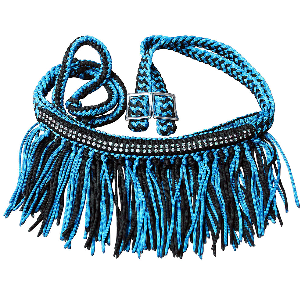 HILASON Braided Barrel Horse Racing Reins 1” x 8ft Crystal Center Band Fringes