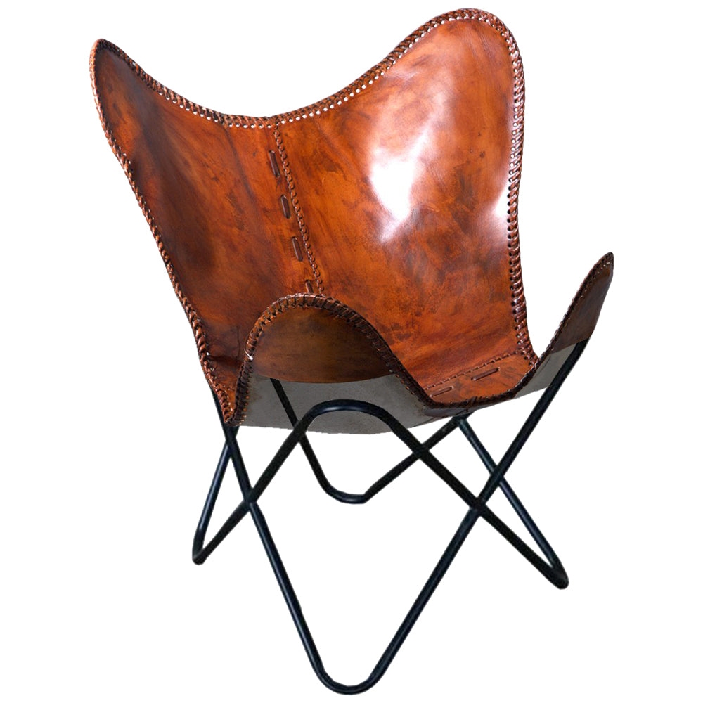 HILASON Genuine Leather Butterfly Chair Folding Lounge Modern Sling Accent Seat