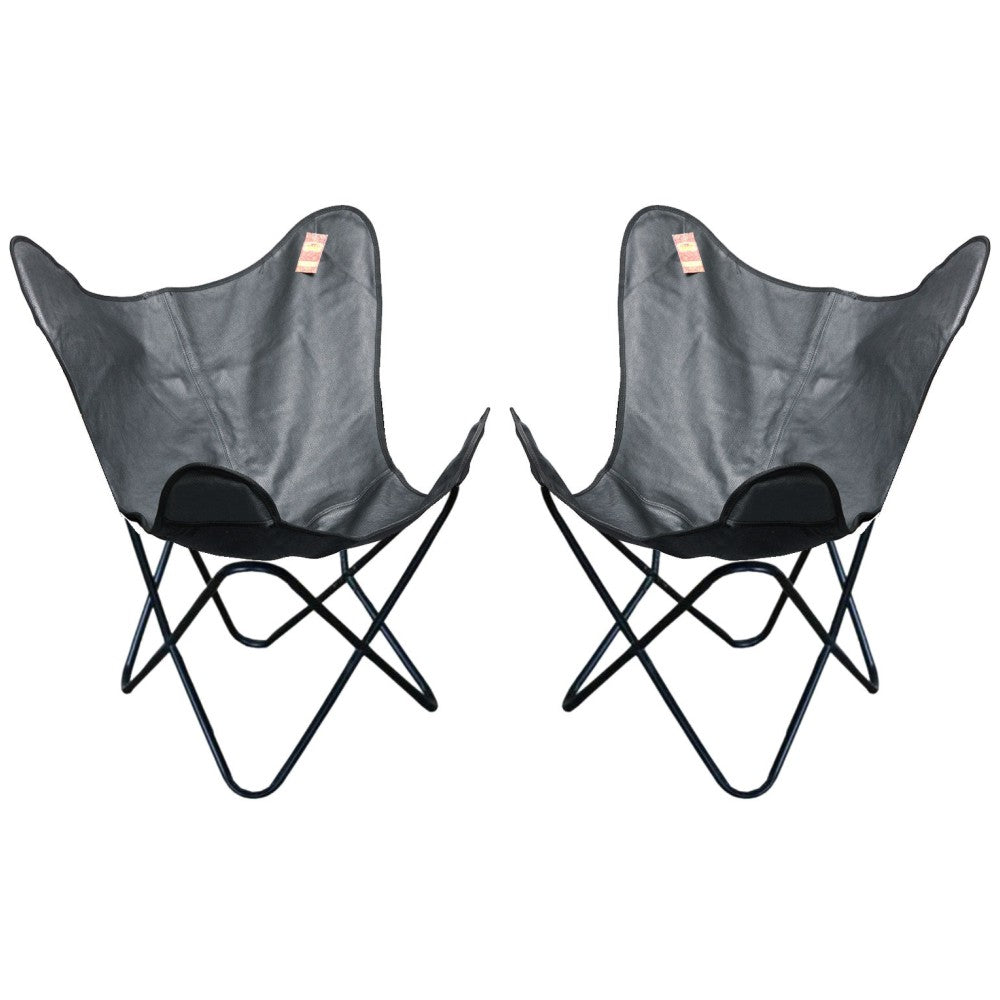 HILASON Genuine Leather Butterfly Chair Folding Lounge Modern Sling Accent Seat | Chair