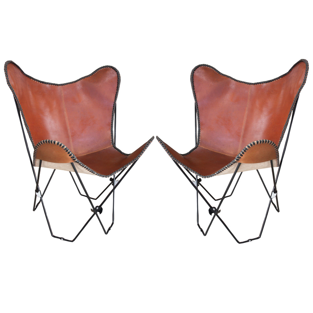 HILASON Genuine Leather Butterfly Chair Folding Lounge Modern Sling Accent Seat