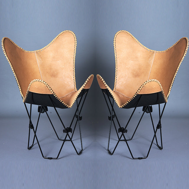 Genuine Leather Butterfly Chair Folding Lounge Modern Sling Accent Seat