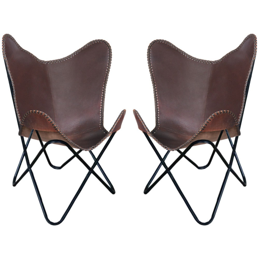 Genuine Leather Butterfly Chair Folding Lounge Modern Sling Accent Seat