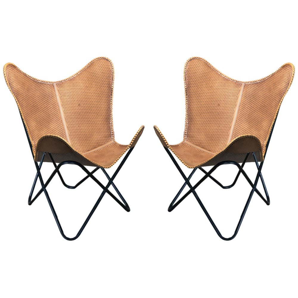 HILASON Genuine Leather Butterfly Chair Folding Lounge Modern Sling Accent Seat