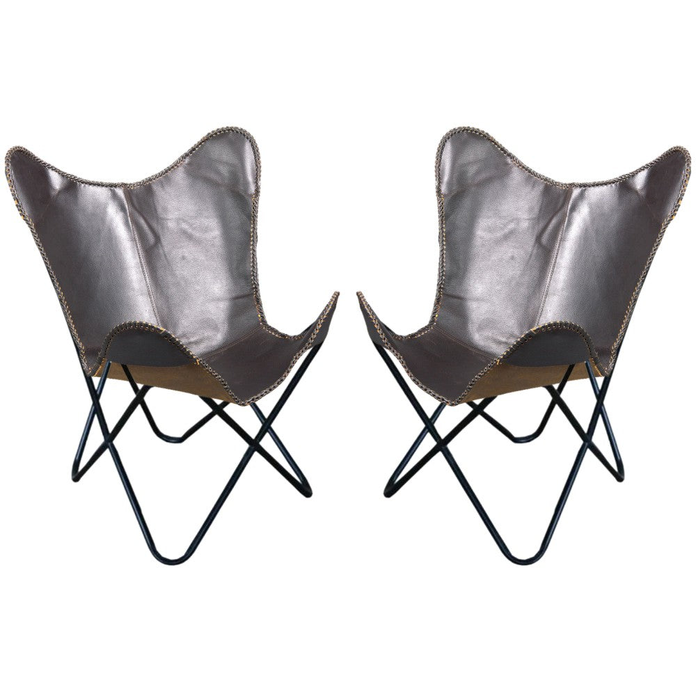 Genuine Leather Butterfly Chair Folding Lounge Modern Sling Accent Seat