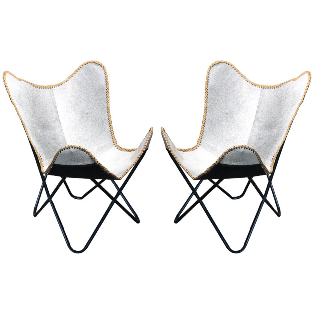 HILASON Genuine Leather Butterfly Chair Folding Lounge Modern Sling Accent Seat