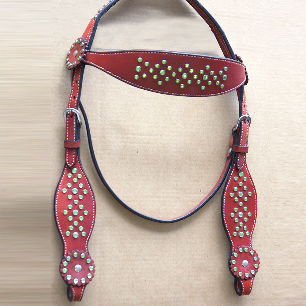 Used Hilason Western Leather Horse Bridle Headstall Mahogany Bling Rhinestone
