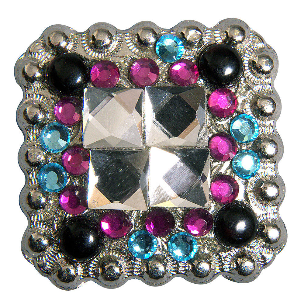 1.5" Hilason Western Horse Square Silver Crystal Rhinestone tack Headstall Saddle Concho Turquoise Pink