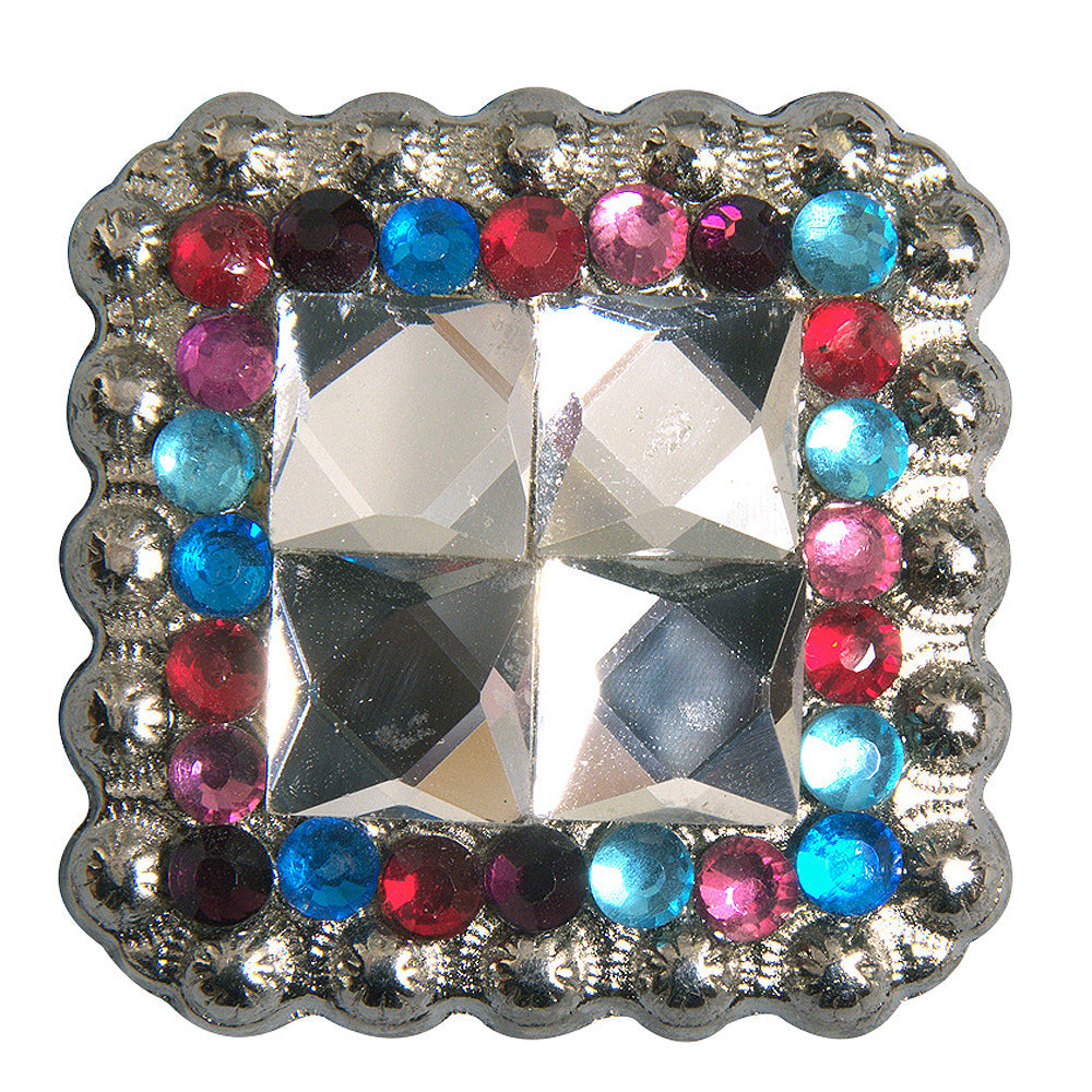 1 Pc. 1.25 In. Western Nickle Plated Square Conchos Hilason Pink Blue