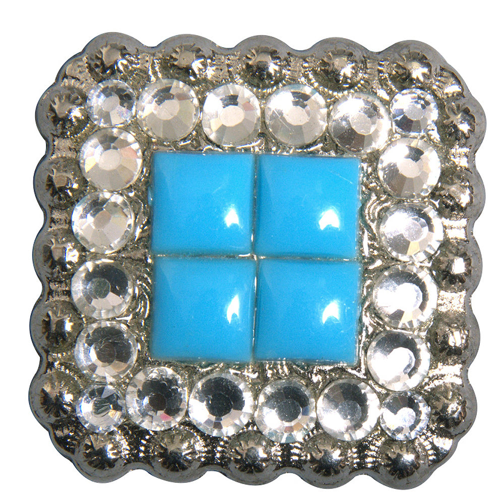 HILASON Turquoise Stone Clear Crystal Square Nickle Concho Saddle | Western Belt Slotted Conchos