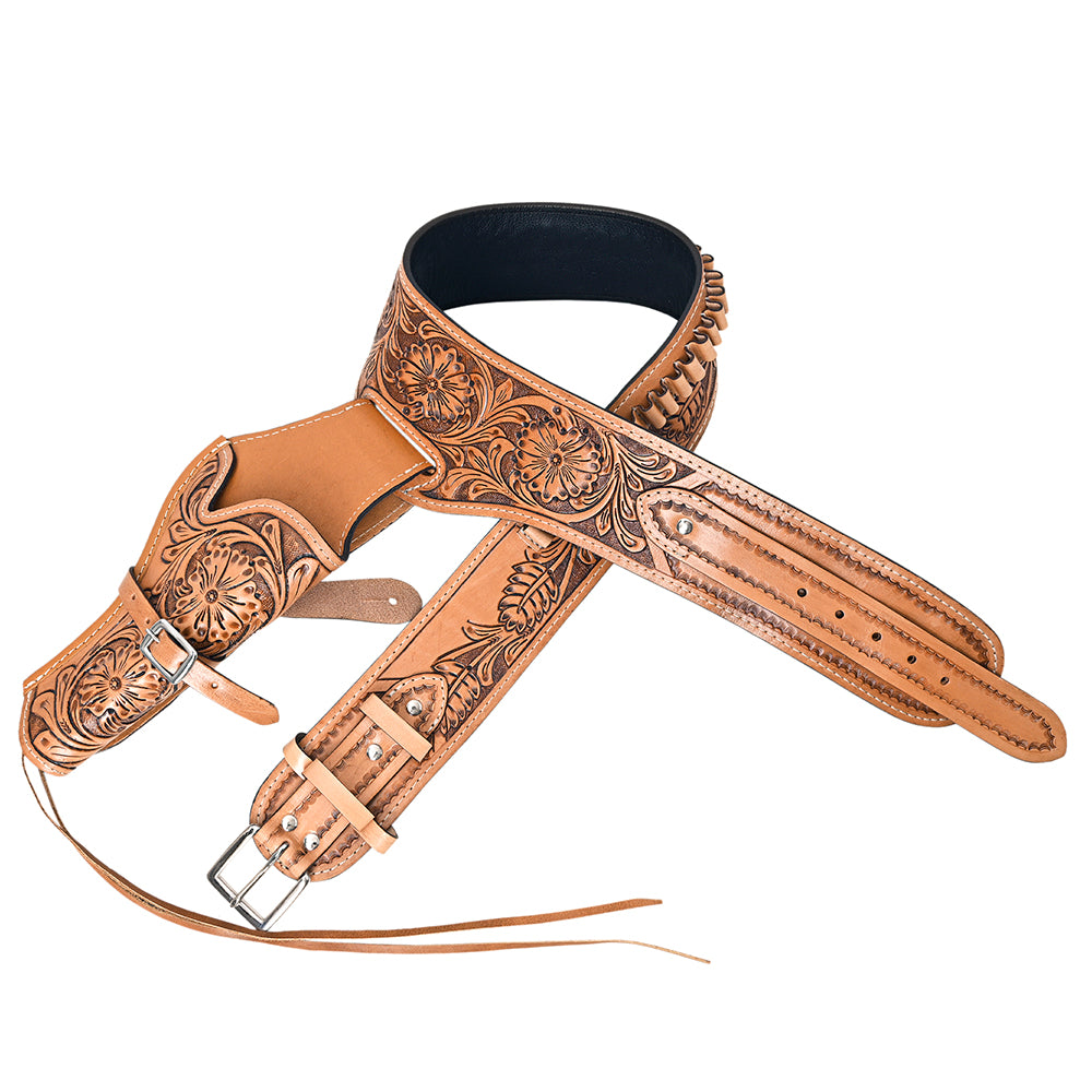 HILASON Western Right Hand Gun Holster Rig 38 Caliber Leather Cowboy
