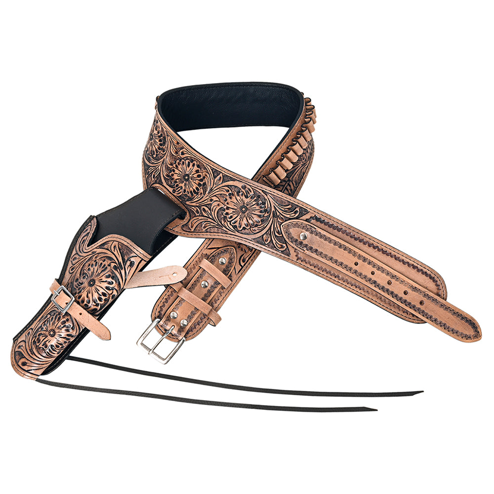 HILASON Western Right Hand Gun Holster Rig 38 Cal Leather Cowboy | Costume Belt