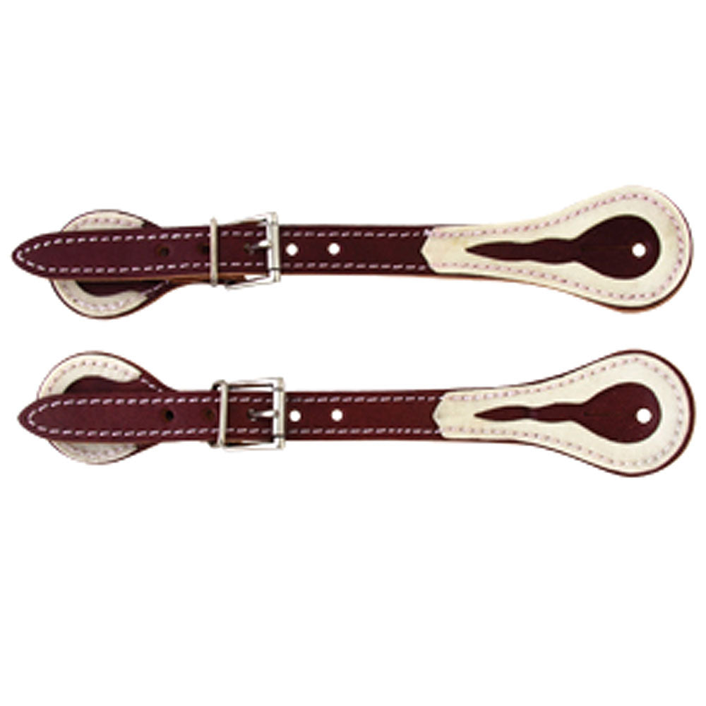 Hilason Burgundy Leather Spur Straps 1 Ply Stitched W/ Rawhide Trim