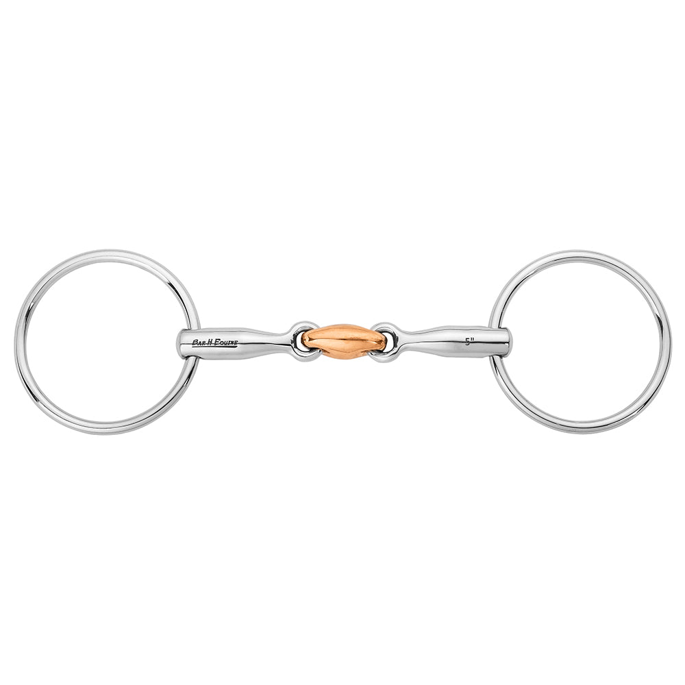 BAR H EQUINE Loose Ring Double Jointed Snaffle Bit with Copper Lozenge