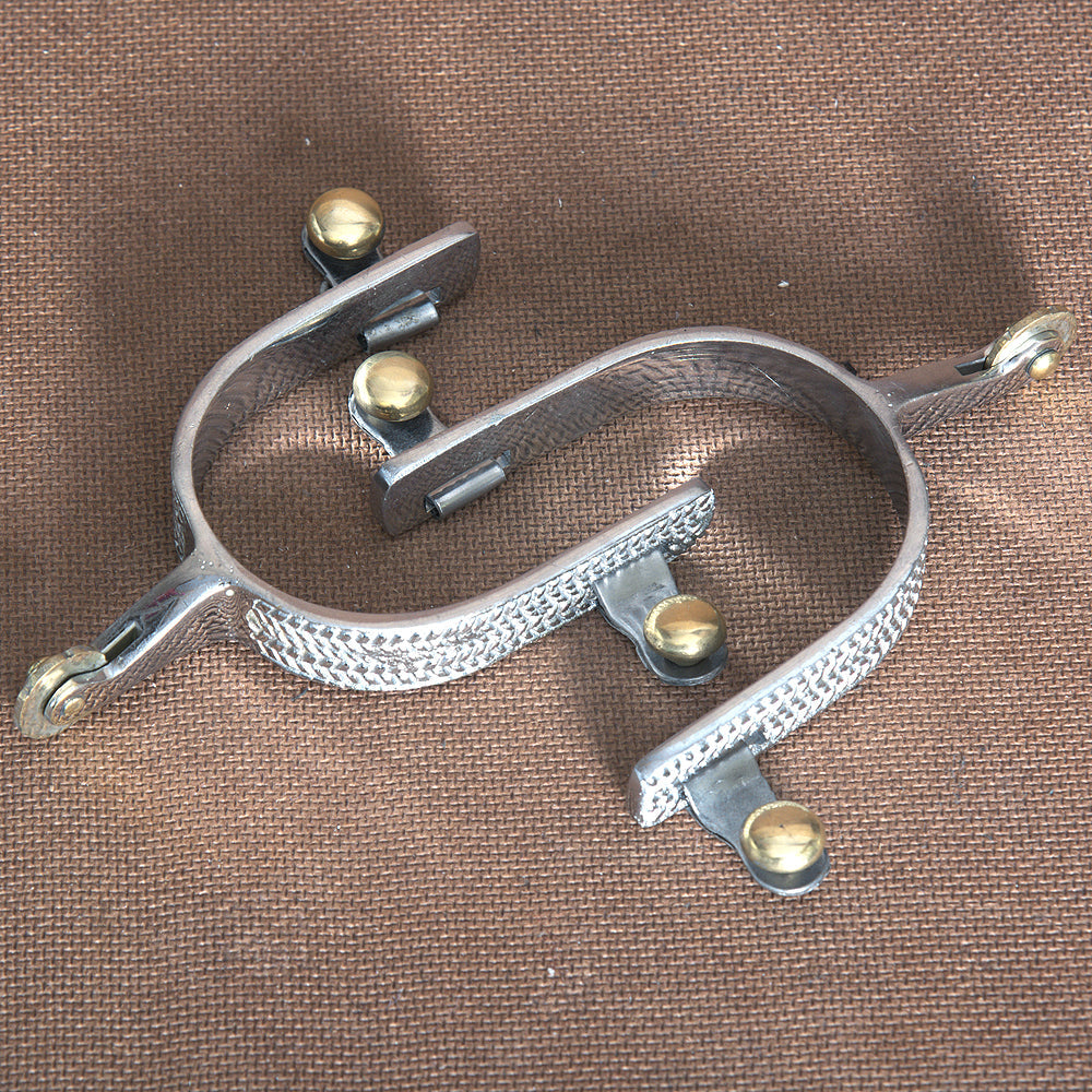 Hilason Western Stainless Steel Engraved Mens Horse Riding Boots Spurs Pair