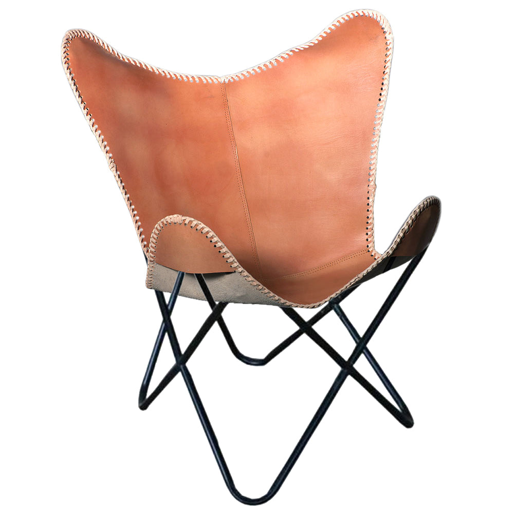 Genuine Leather Butterfly Chair Folding Lounge Modern Sling Accent Seat