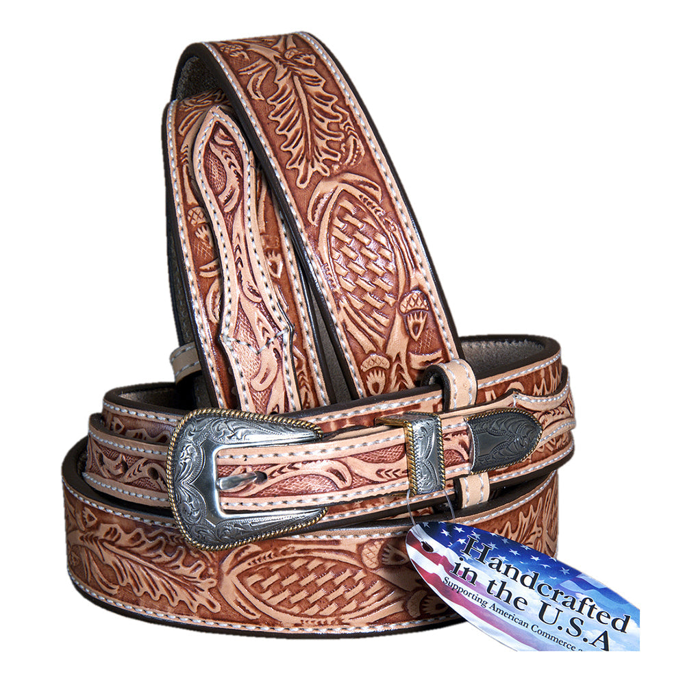 Hilason Oakleaf Ranger Made In Usa Gun Holster Leather Work Belt Brown