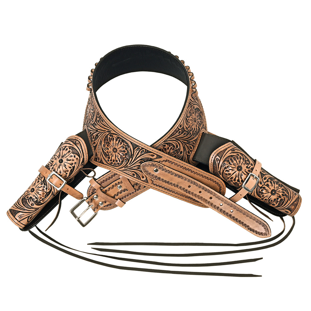 HILASON Western Double Hand Gun Holster Rig 44/45 Caliber Leather Cowboy | Costume Belt