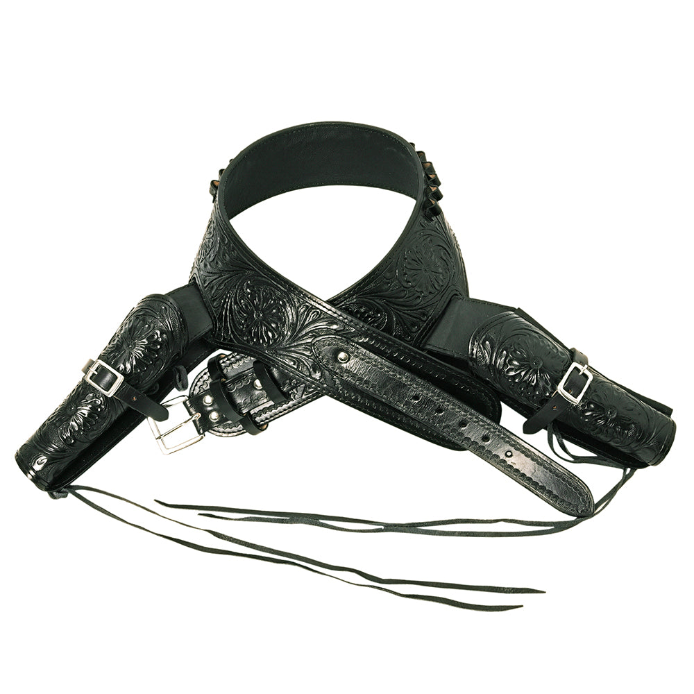 HILASON Double Caliber 44/45 Leather Western Cowboy Gun Rig Holster | Costume Belt