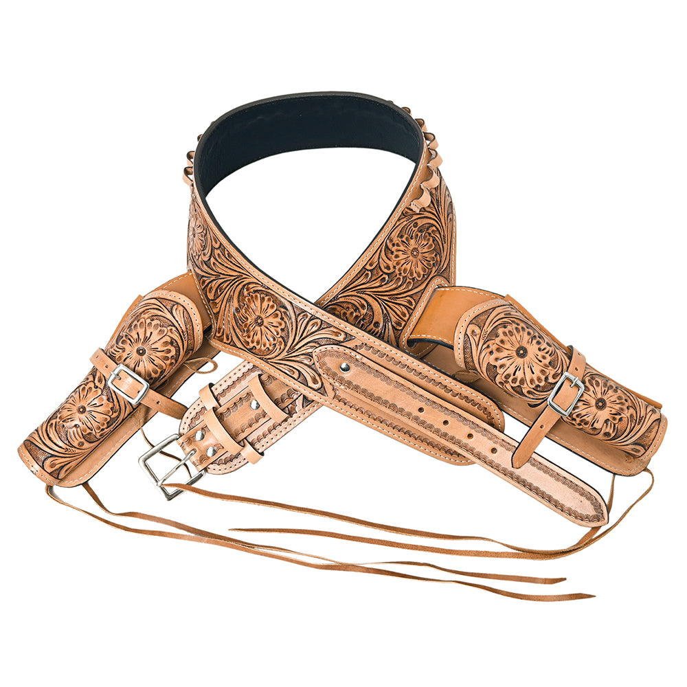 HILASON Double Caliber 44/45 Leather Western Cowboy Gun Rig Holster | Costume Belt