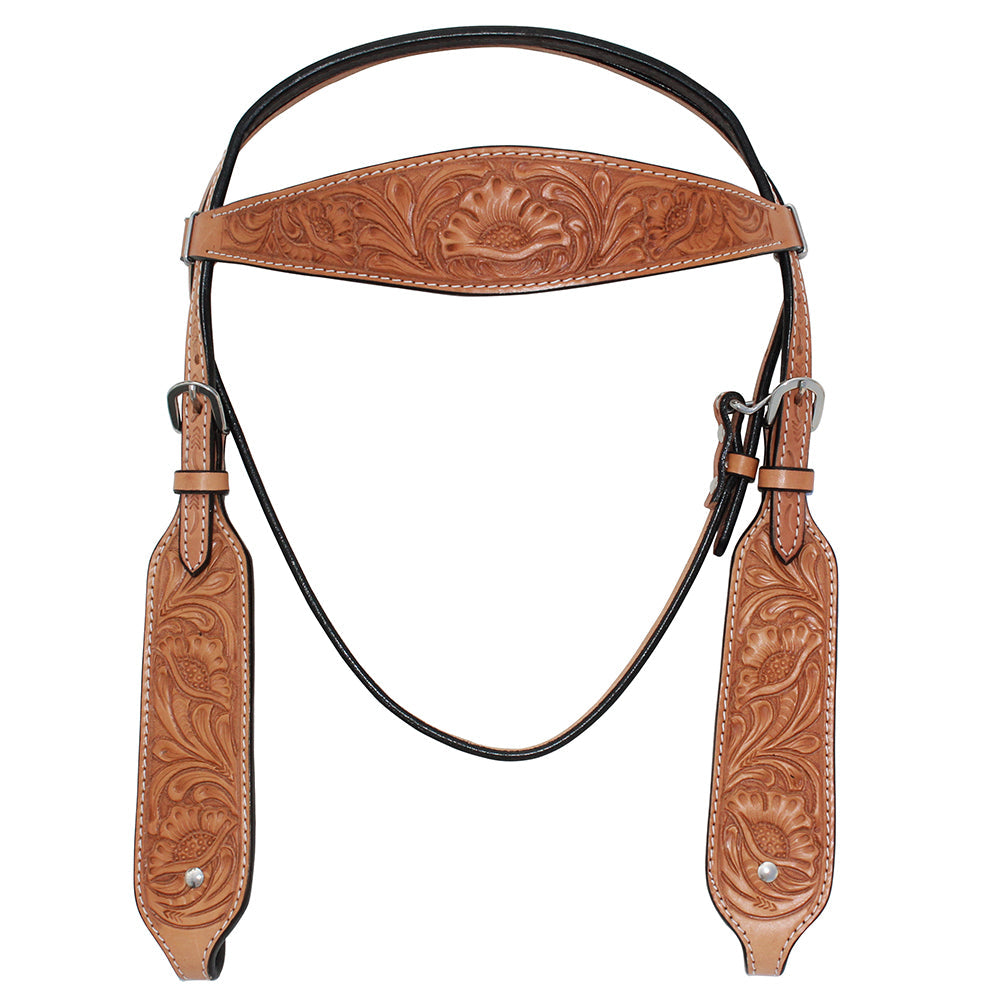 Hilason Western Horse Headstall Bridle American Leather Tan Floral Carved