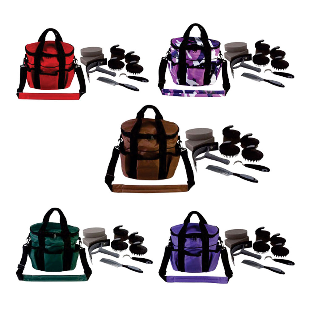 Hilason 10 Pc. Premium Grey Horse Grooming Kit Bag