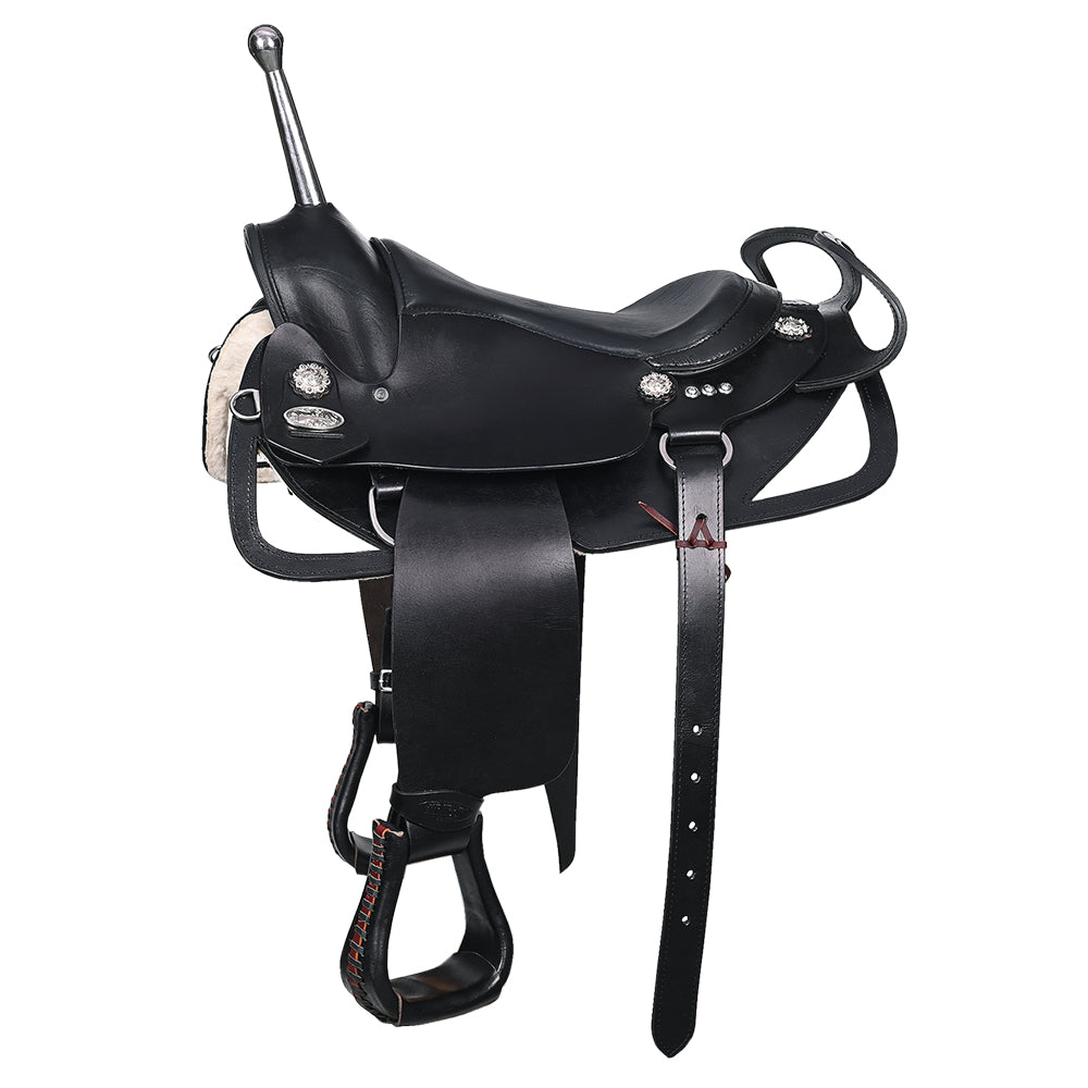 HILASON Custom Designed Rare Western Trick Riding Saddle Balck | Horse Racing Leather Saddles for Horses