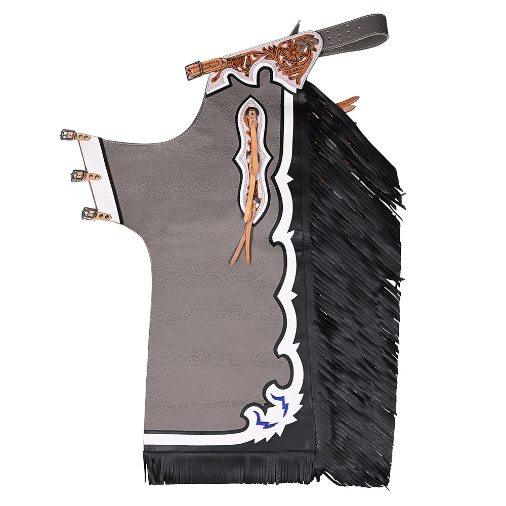 HILASON Bull Riding Soft Smooth White Leather Pro Rodeo Western Chaps | for Men and Women Unisex