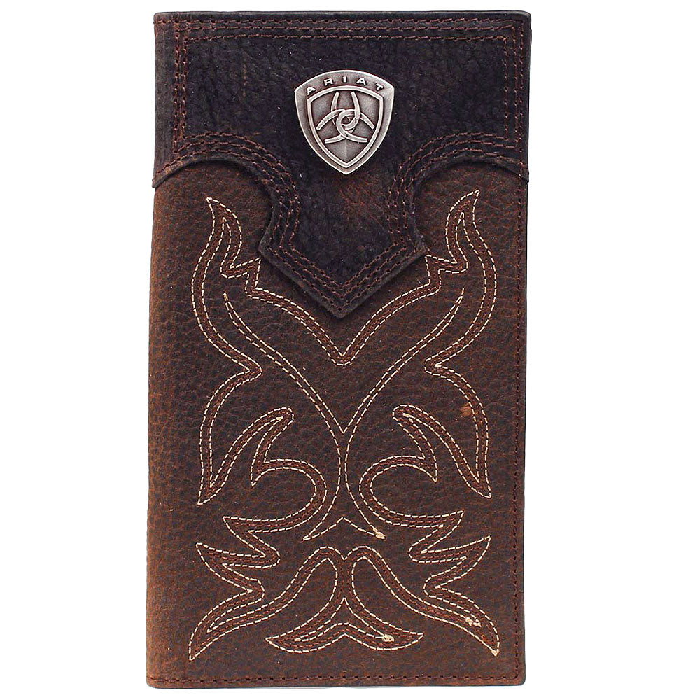 Ariat Rodeo Shiled Concho Boot Stitched Top Grain Leather Wallet Brown