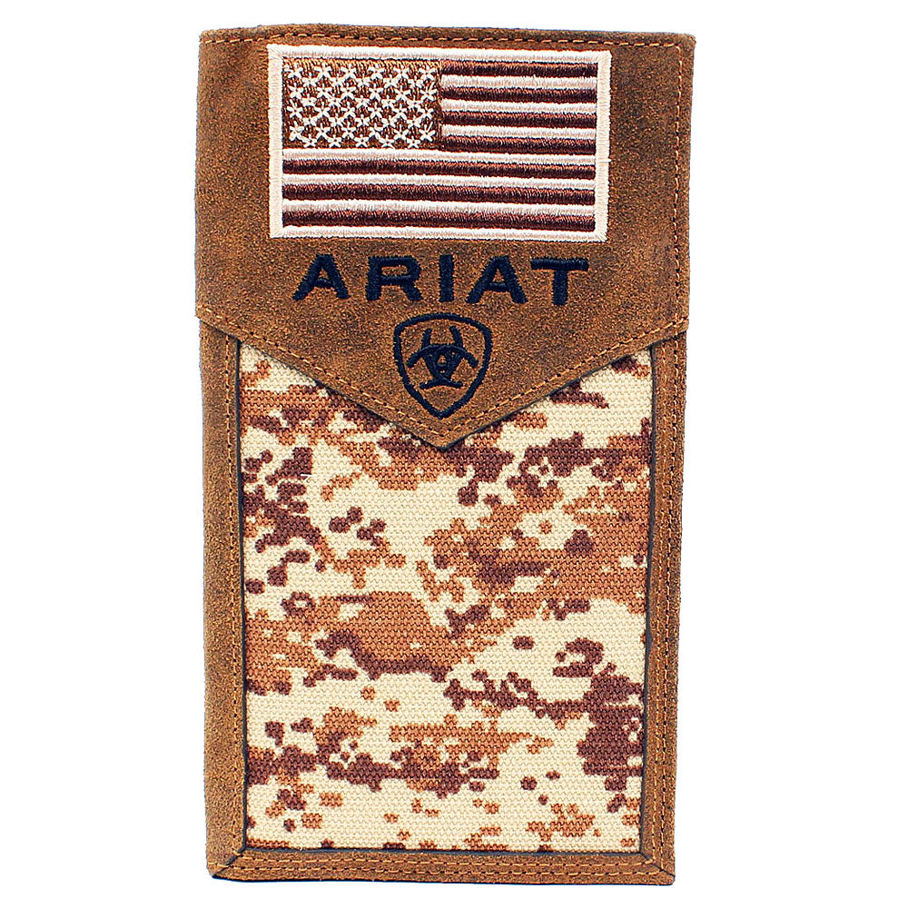 Ariat Rodeo Digital Camo Edge Overlay Top Grain Leather Wallet Medium Brown