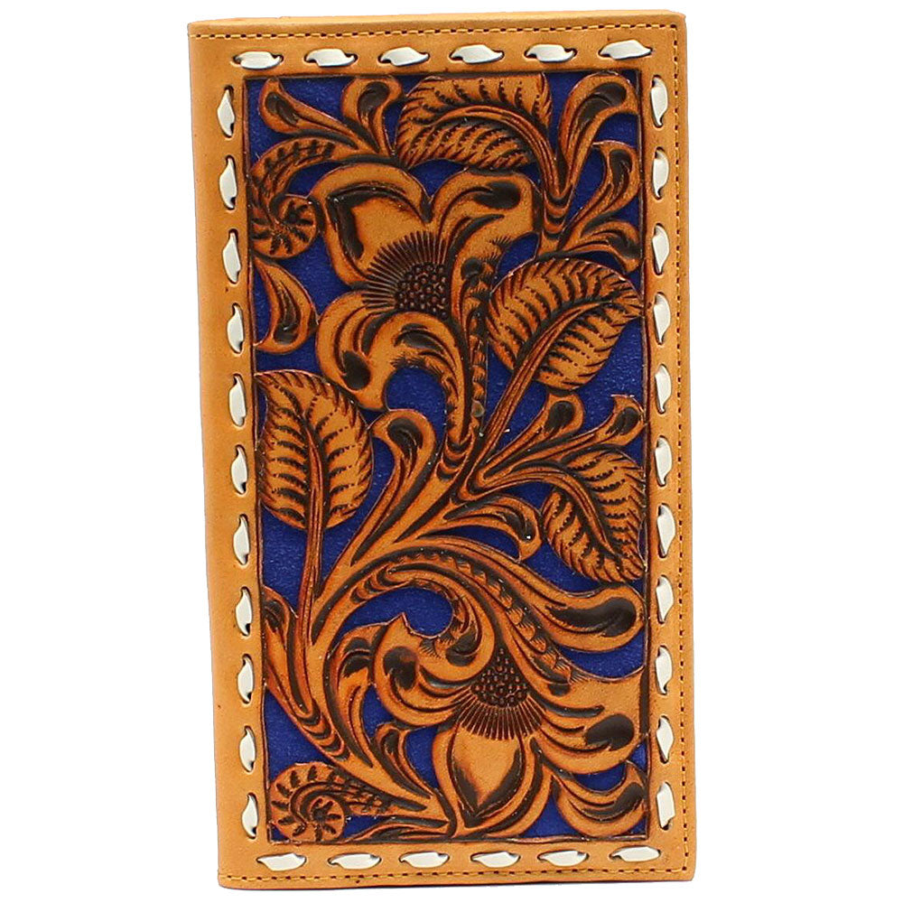Nocona Blue Floral Embossed Lacing Multiple Slot Rodeo Wallet