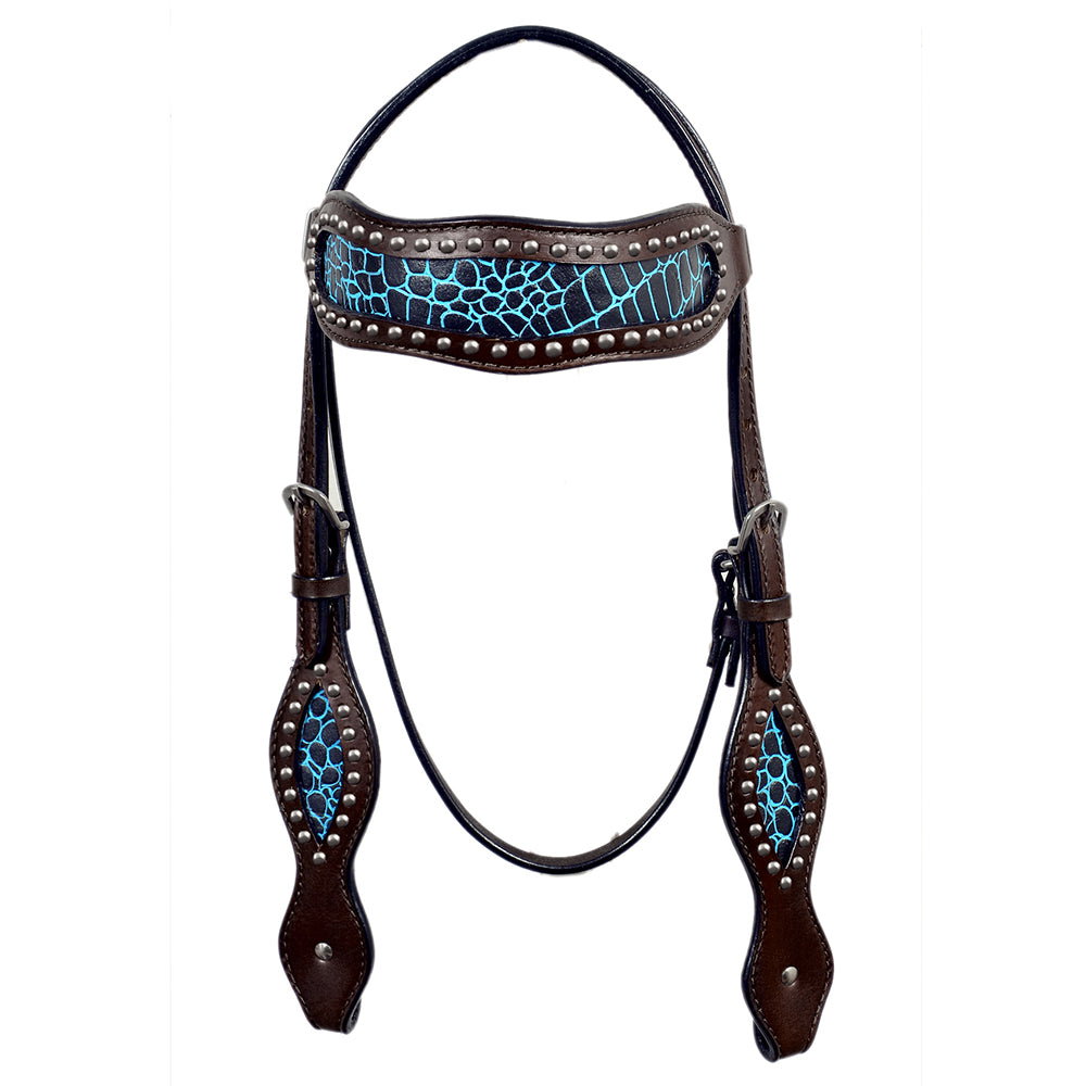 Western Horse Headstall Tack Bridle American Leather Turquoise Hilason