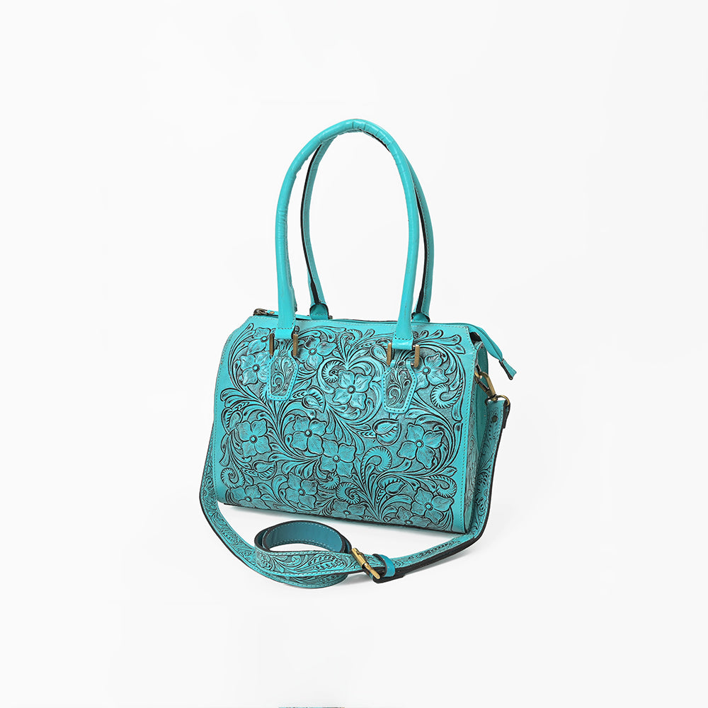 American Darling Western Travel Duffel Bag Handcrafted from Hand-Tooled Genuine Leather | Floral Carved & Vegetable Tanned Leather