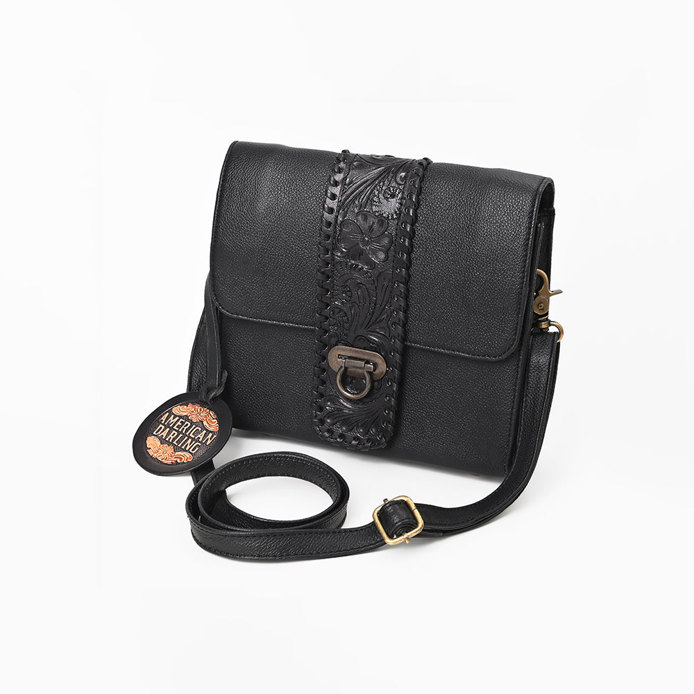 American Darling Western Cross Body Bag Handcrafted from Braided & Tooled Genuine Leather | Floral Carved Accent, Flap Closure & YKK Zipper