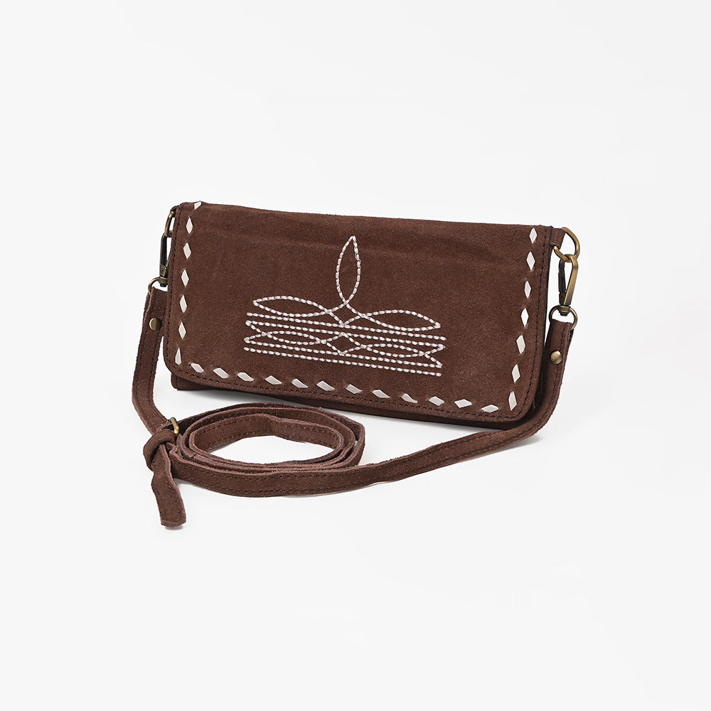 American Darling Western Wallet Handcrafted from Black Genuine Suede Leather | Boot Stitched Design, Studded Trim & YKK Zipper
