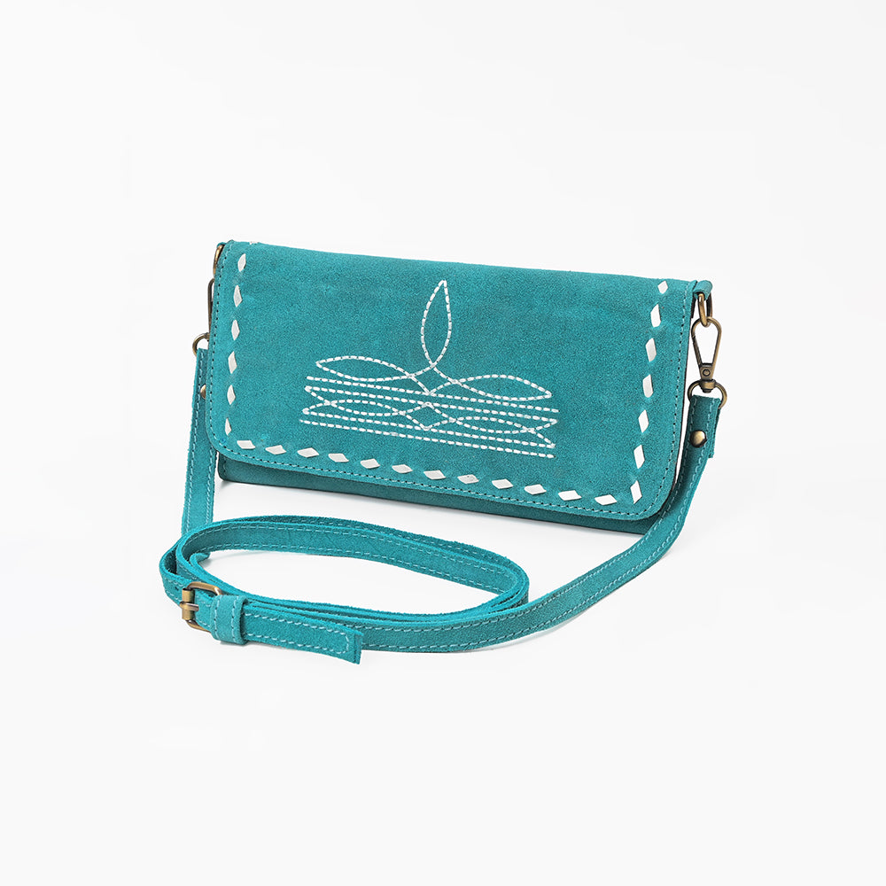 American Darling Western Organizer Bag Handcrafted from Black Genuine Suede Leather | Boot Stitched Flap, Buckstitch Trim & YKK Zipper