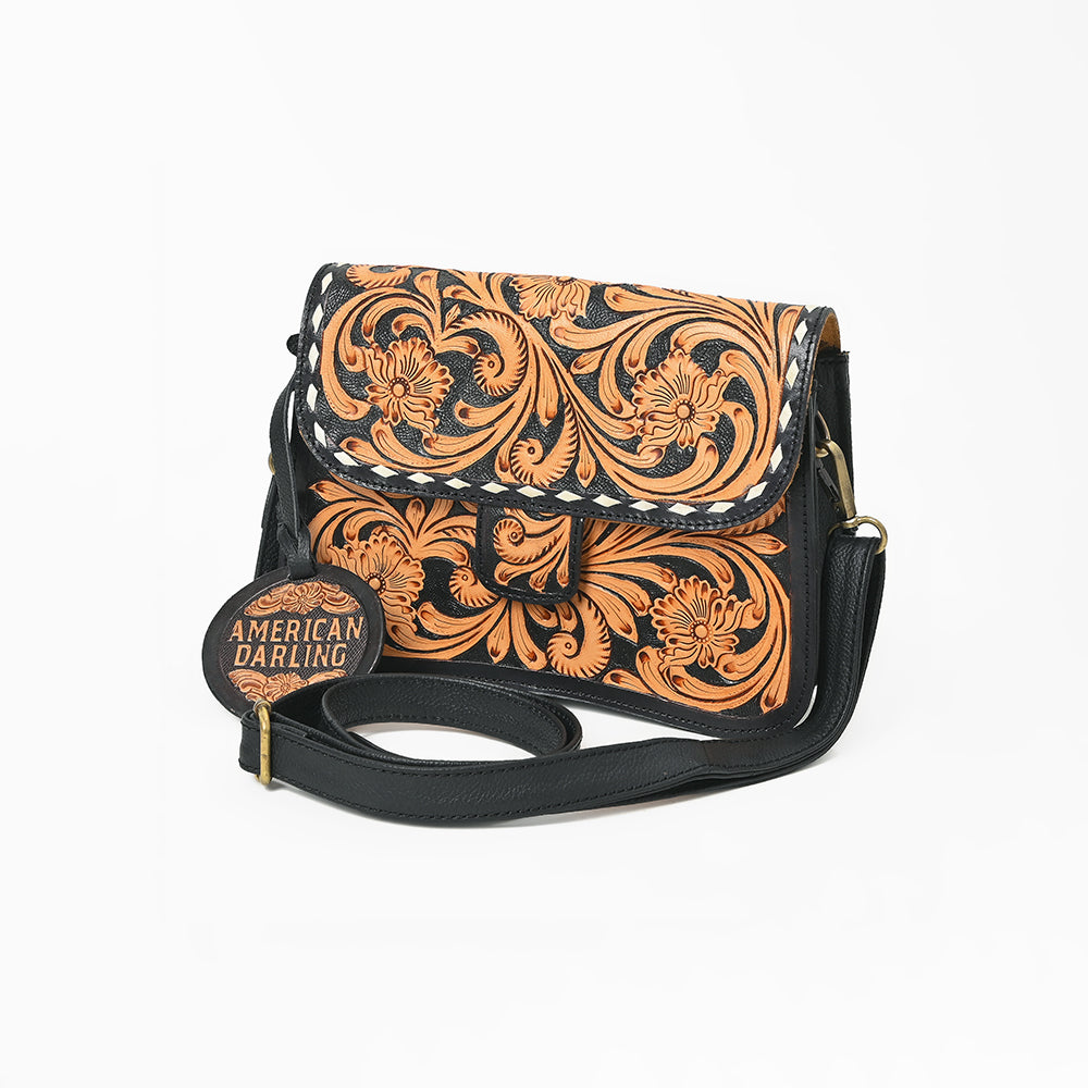 American Darling Small Cross body Bag for Women, Hand Tooled Floral Carved Vegetable-Tanned Full Grain Leather Western Purse